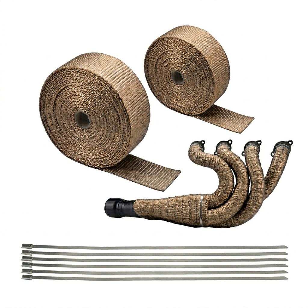 Bande Thermique Échappement Haute Qualité Beige 5m 1000°C + 3 Attaches Inox